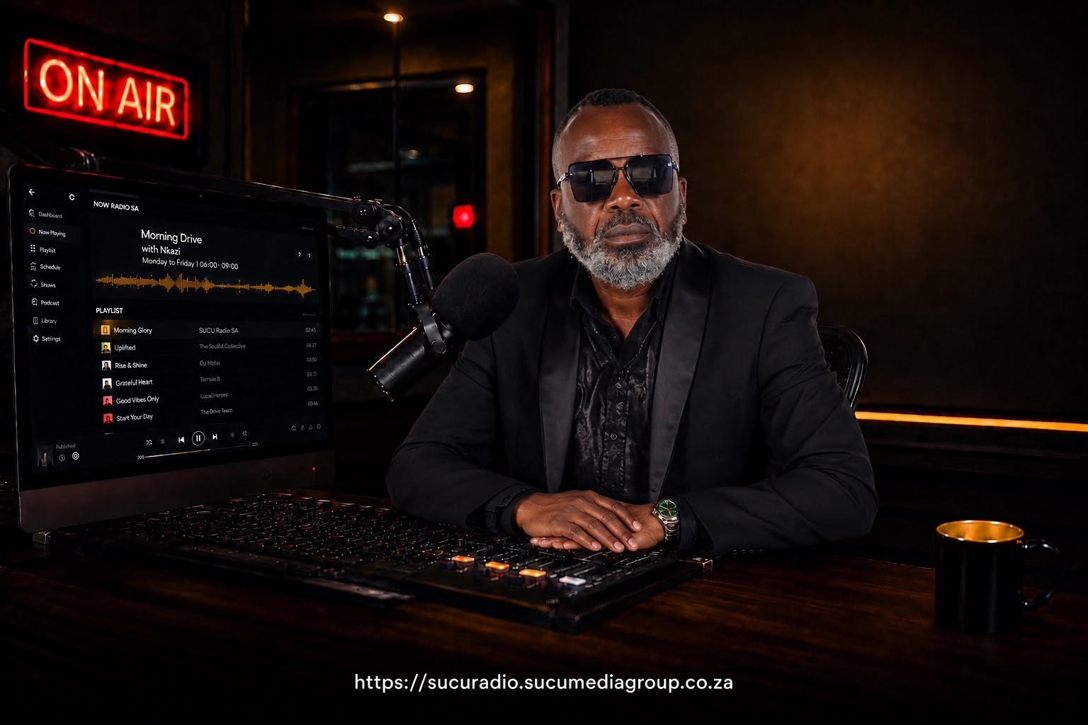 SUCU Radio SA presenter on air in the studio