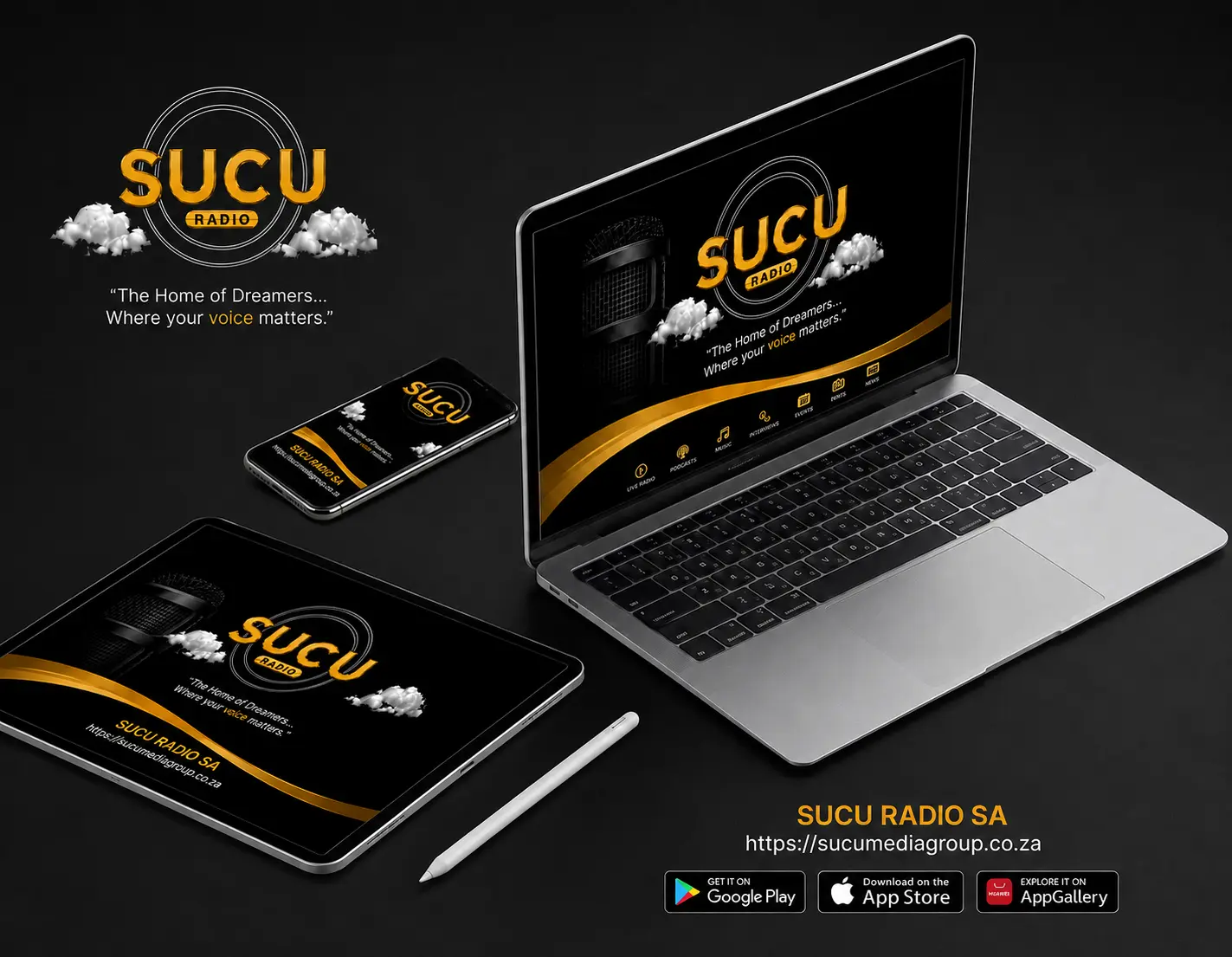 SUCU Radio SA app across desktop, tablet and mobile